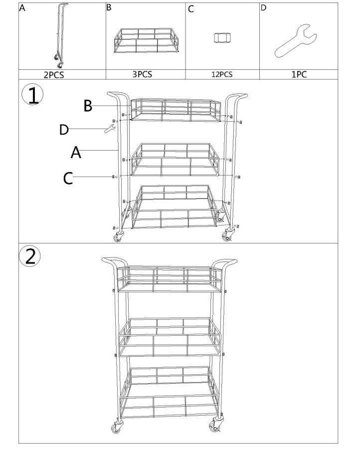 Carrinho retangular Cm 60x30,5x80