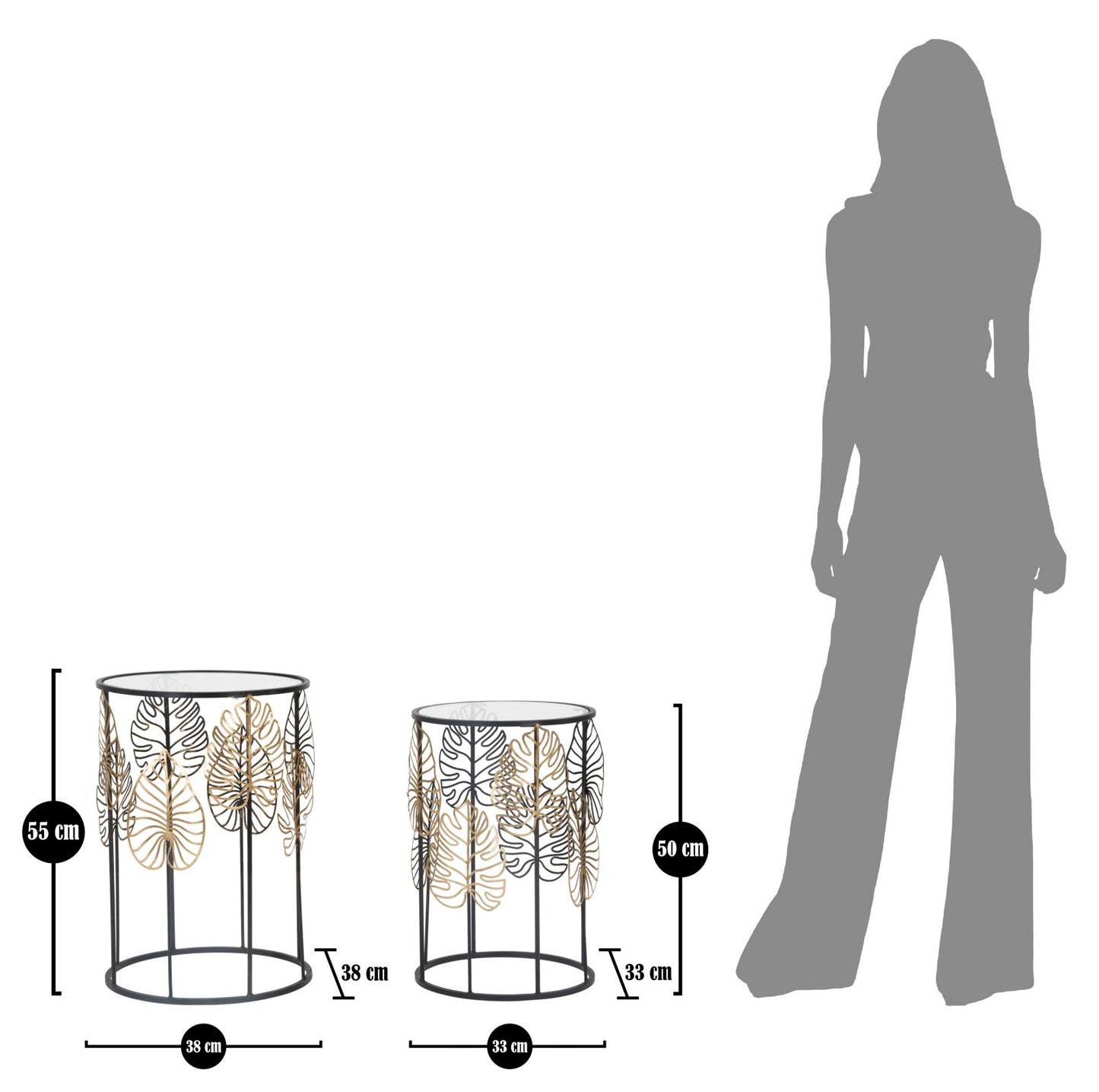 Mesa Auxiliares Foglie Glam Par Cm ø 38x55-33x50