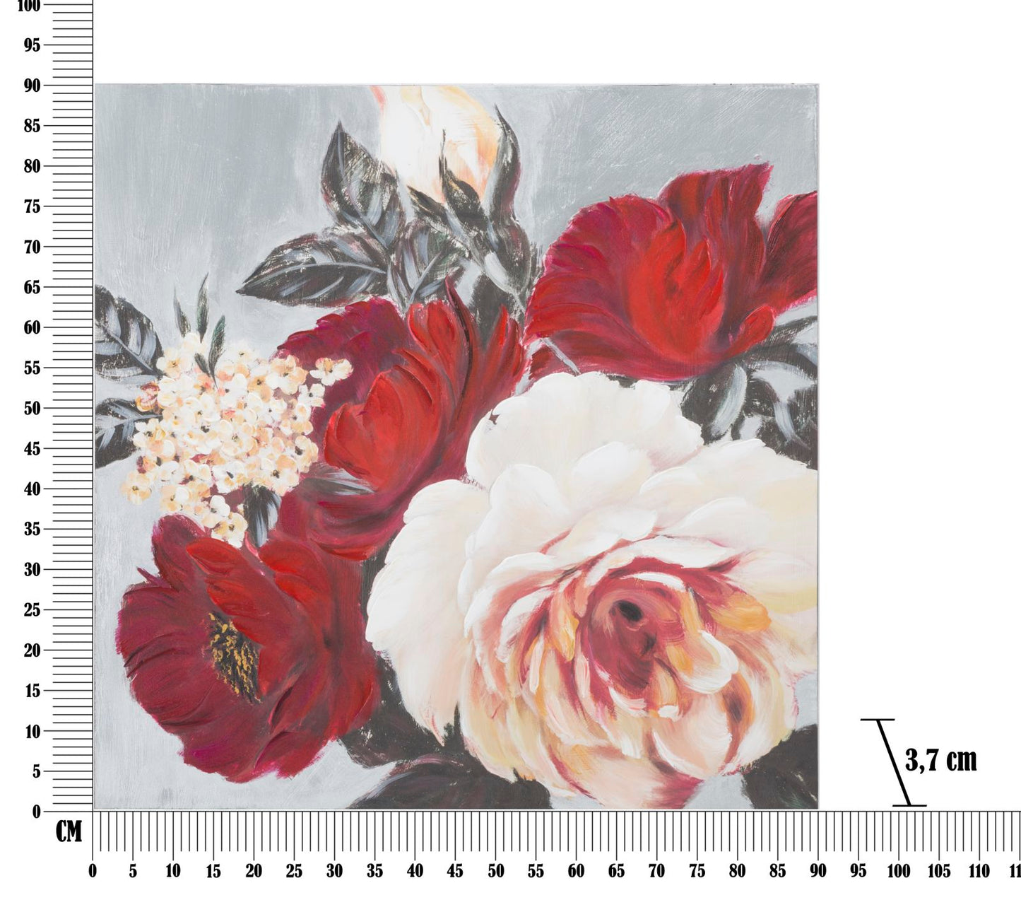 Pintura Sobre Tela Vermelho Flor Quadrado Cm 90x3,7x90