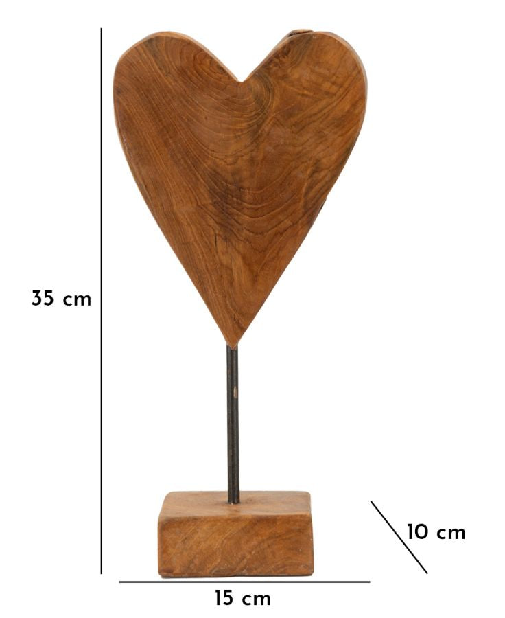 Escultura Coração em Teca Reciclada Cm 15x10x35