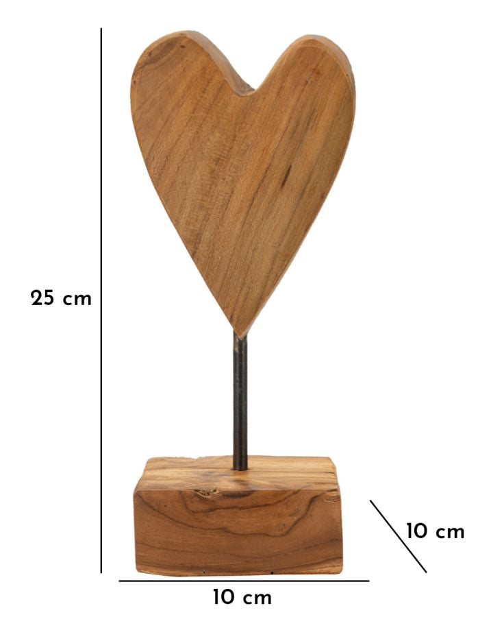 Escultura Coração em Teca Reciclada Cm 10x10x25