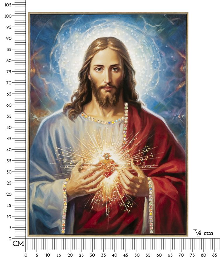 Pintura Sobre Tela Lacado Jesus com Moldura Cm 72x4x102