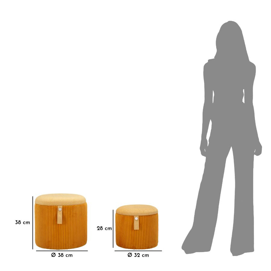 Pufe com Recipiente Bolzano Senape Conjunto 2 Un. Cm ø 38x38-32x28