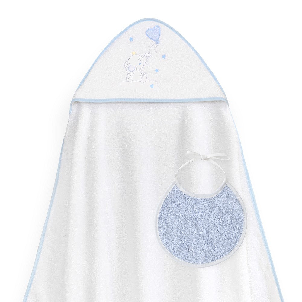 Toalha de banho 100X100 + Babete Globo Corazón Azul Interbaby