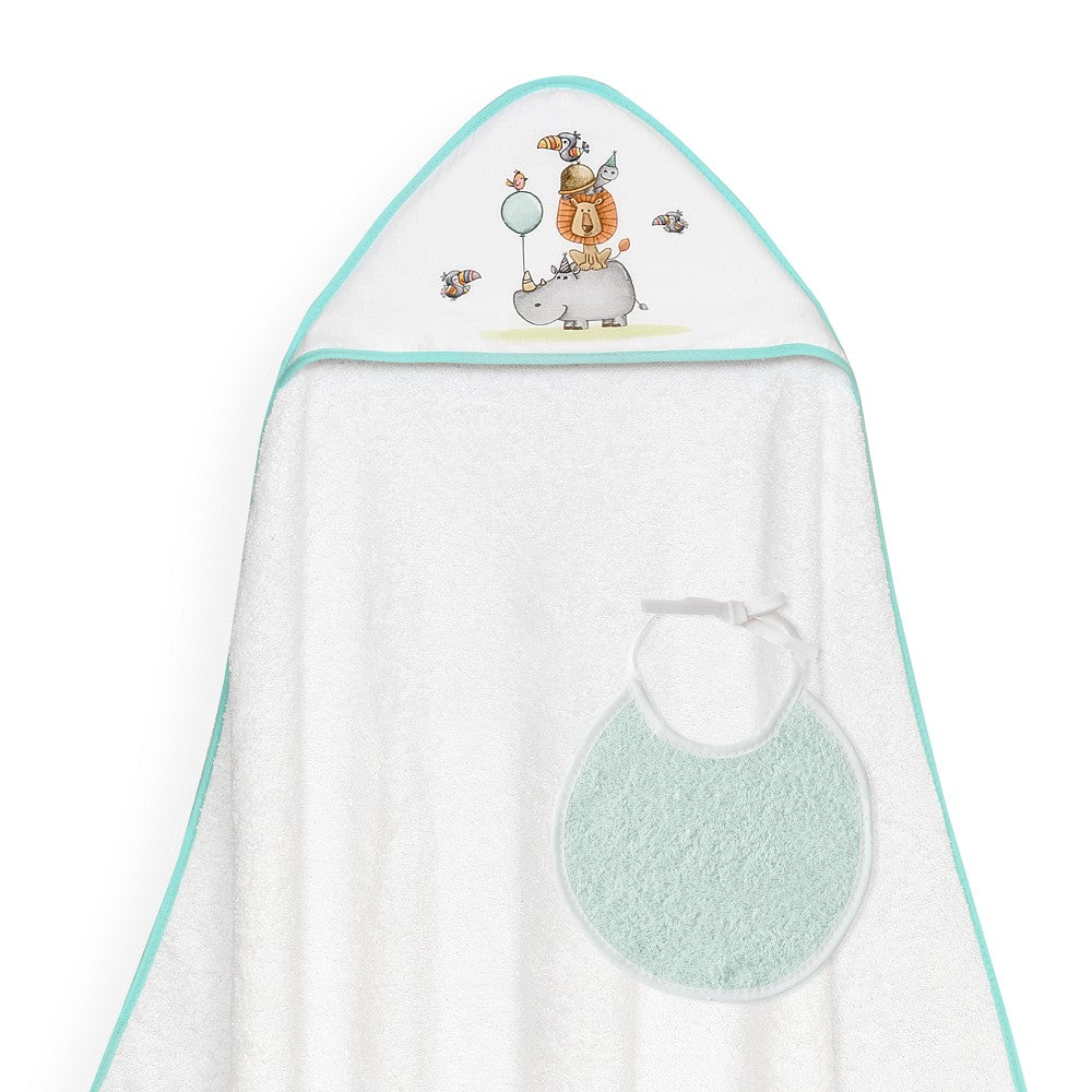Toalha de banho 100X100 + Babete Rino Leon Verde Interbaby
