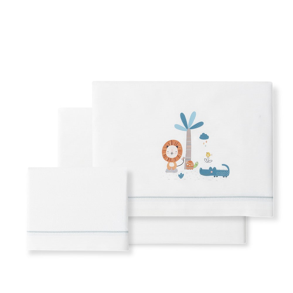 Jogo 3Pcs Cadeira Passeio(Lençol106X72+Lençol B.80X40X7+Almofada38X25+Chupetera)Algodão Leon Cinza Interbaby