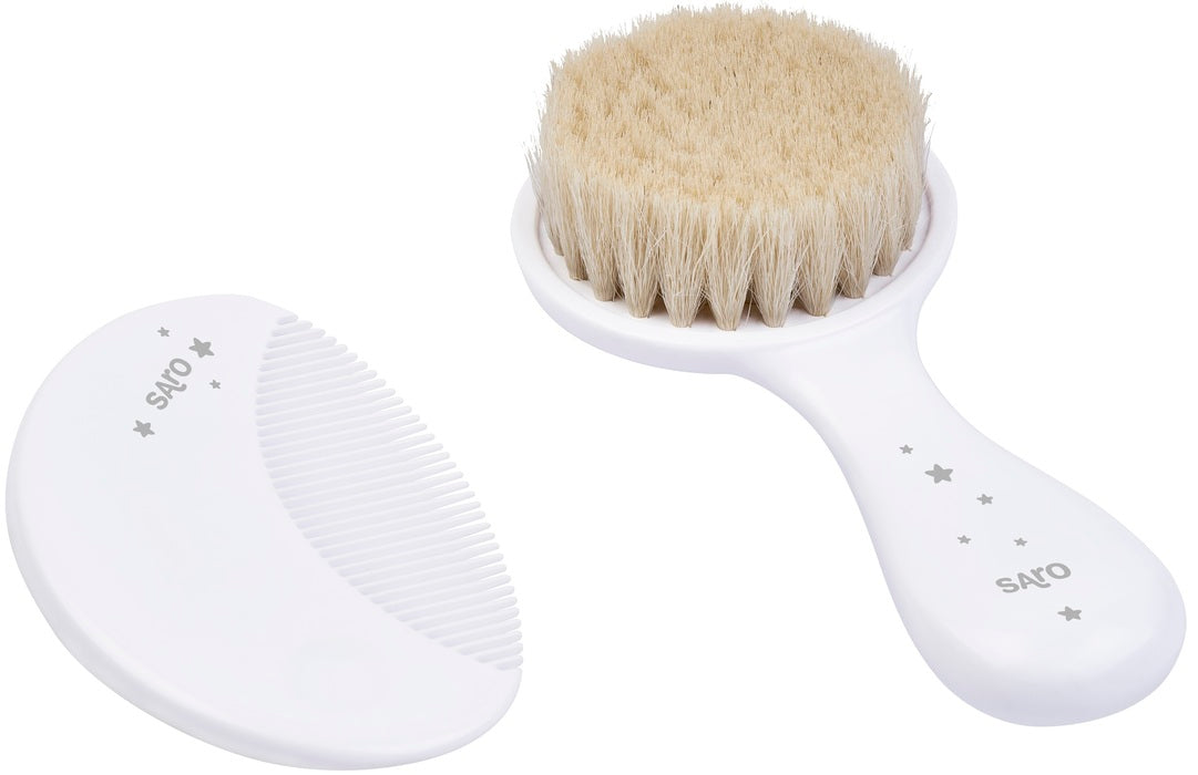 Saro - Escova de cerdas naturais e pente para o bebé Branco