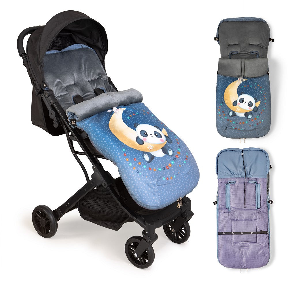 Saco Universal Para Carrinho de passeio Impermeável 46X105 Cms Coralina Panda Luna Cinza Interbaby