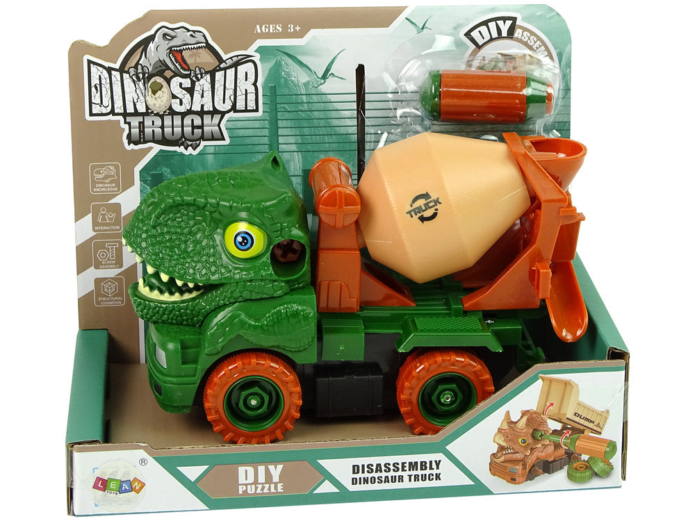 Camião betoneira dinossauro verde com acessórios