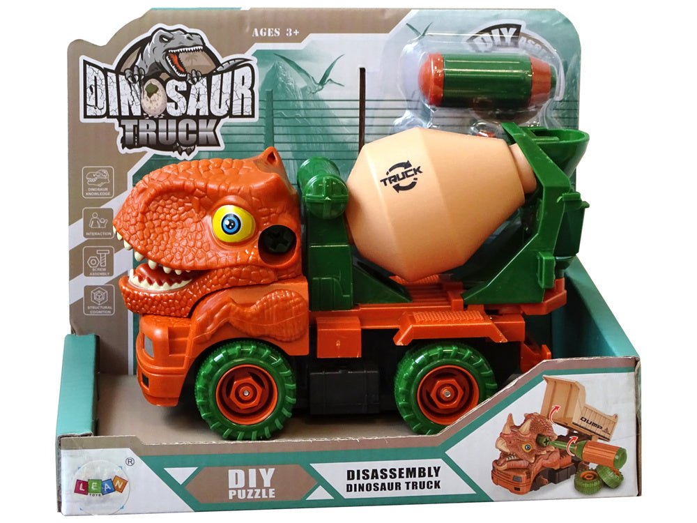 Camião betoneira dinossauro laranja com acessórios