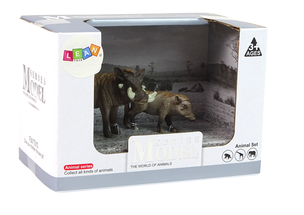 Javali africano com cria 2 peças, coleção Animais do Mundo