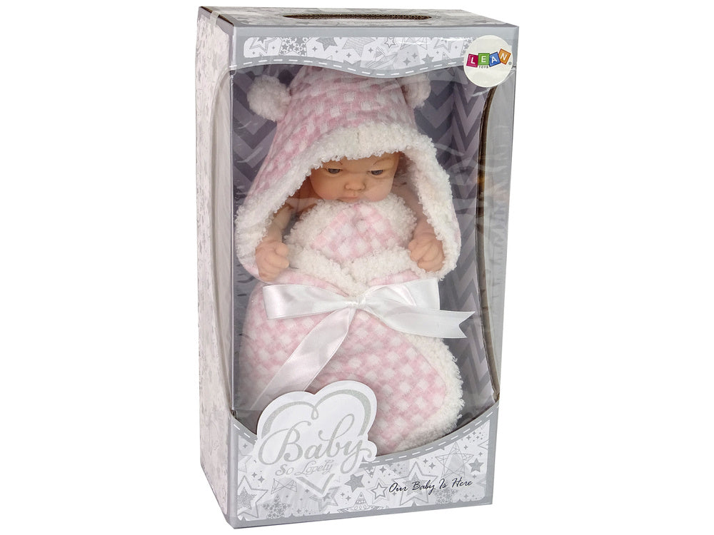 Boneco bebé peluche rosa laço