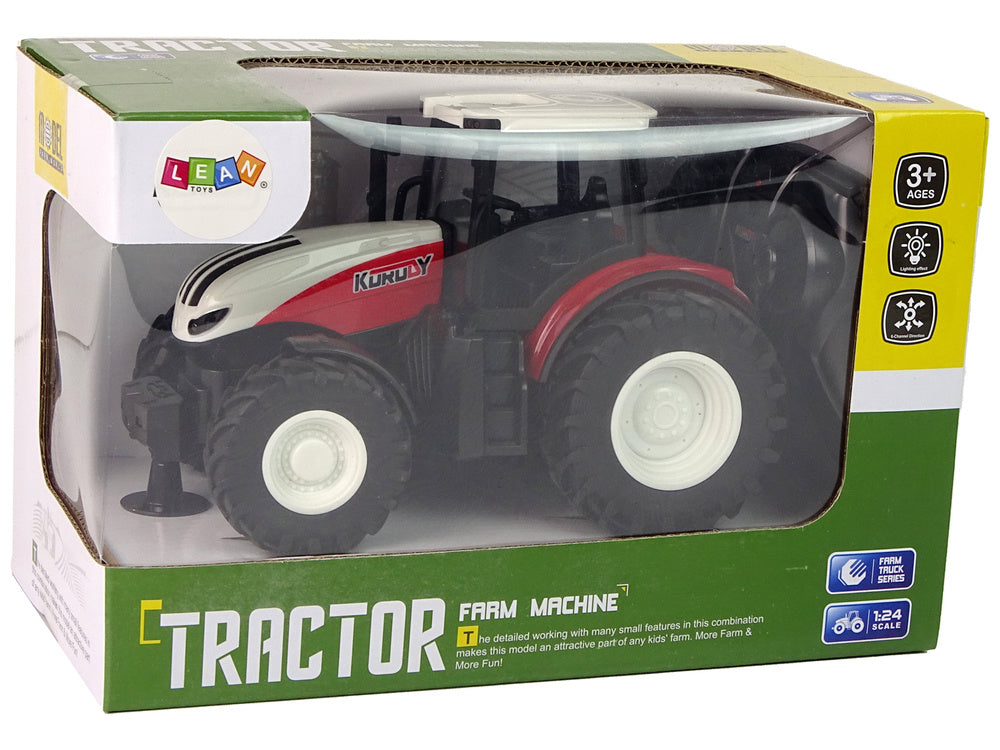 Trator agrícola telecomandado 1:24 branco e vermelho