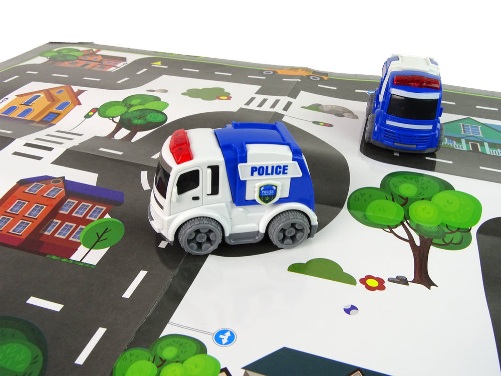 Conjunto de carros com semáforos e sinais de trânsito