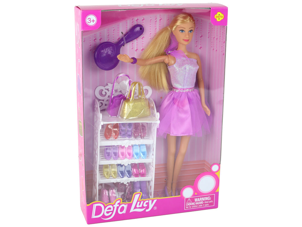Boneca Lucy vestido roxo glitter com sapatos