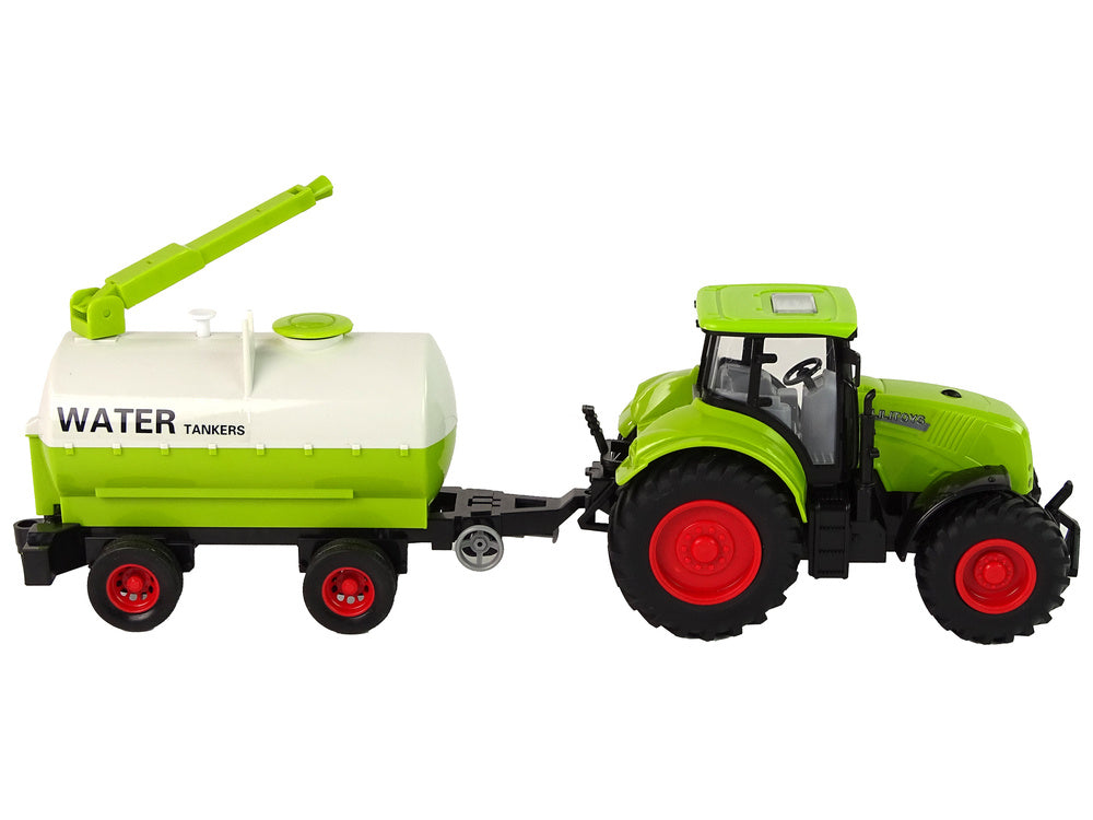 Trator agrícola com reboque verde