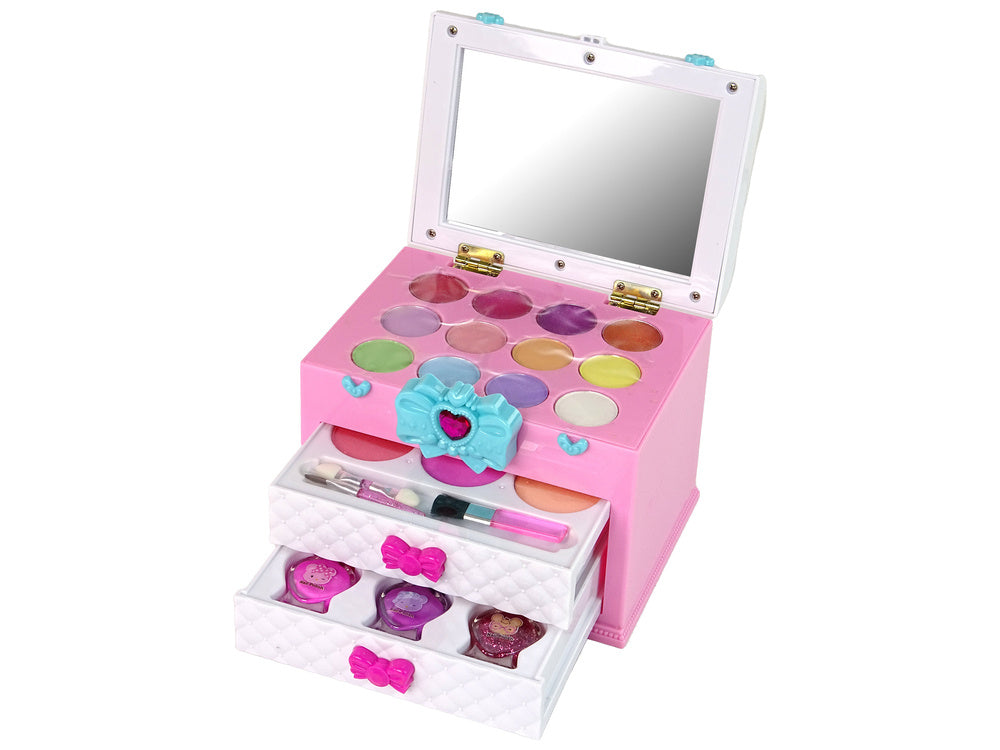 Kit de beleza em mala rosa e branco