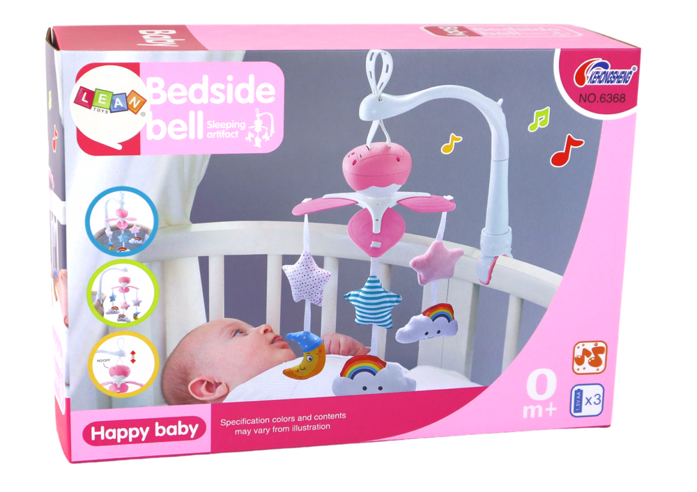 Carrossel para cama de bebé com som rosa