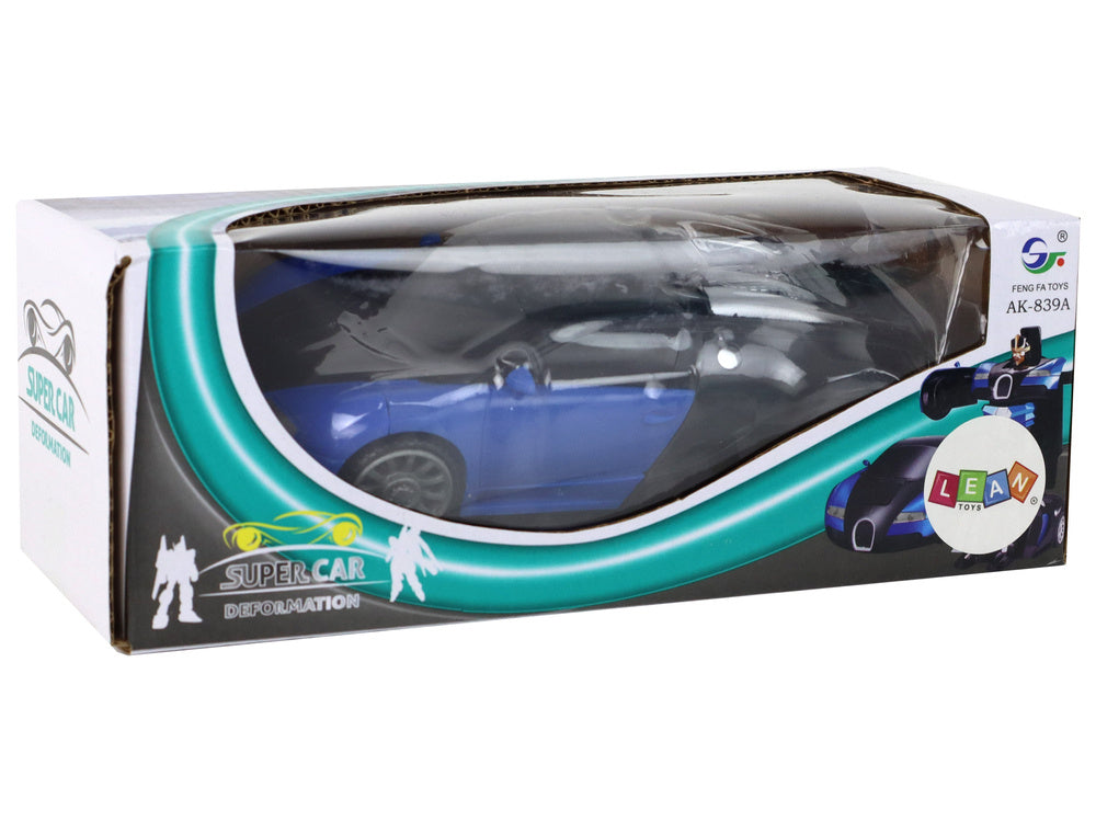 Carro robot transformável Bugatti azul 2 em 1 com luz