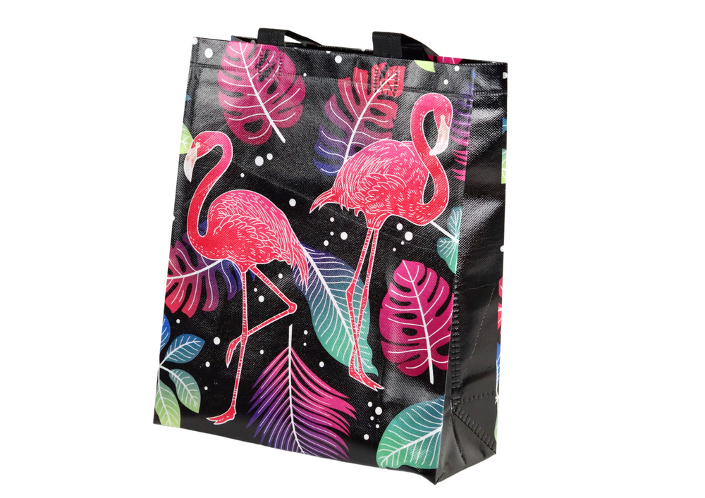Saco de Presente Flamingos Preto 30,5x24,5x10cm