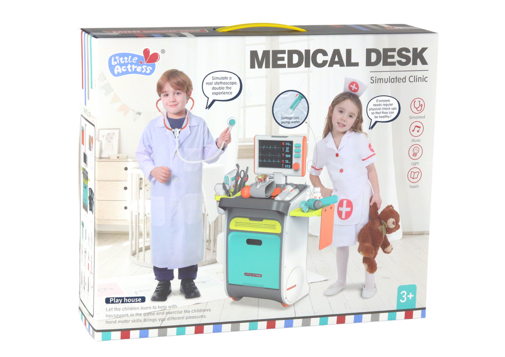Conjunto médico infantil com carrinho acessórios raio-x ECG