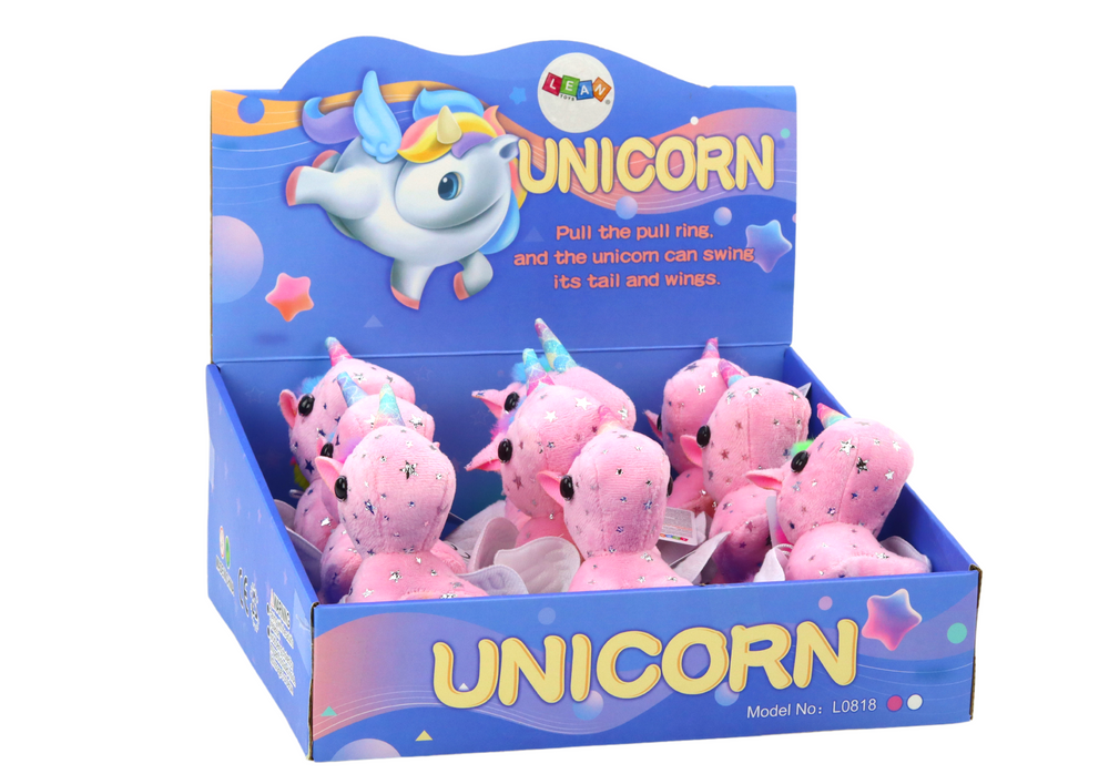 Unicórnio peluche saltitante com pega rosa (1 unidade)
