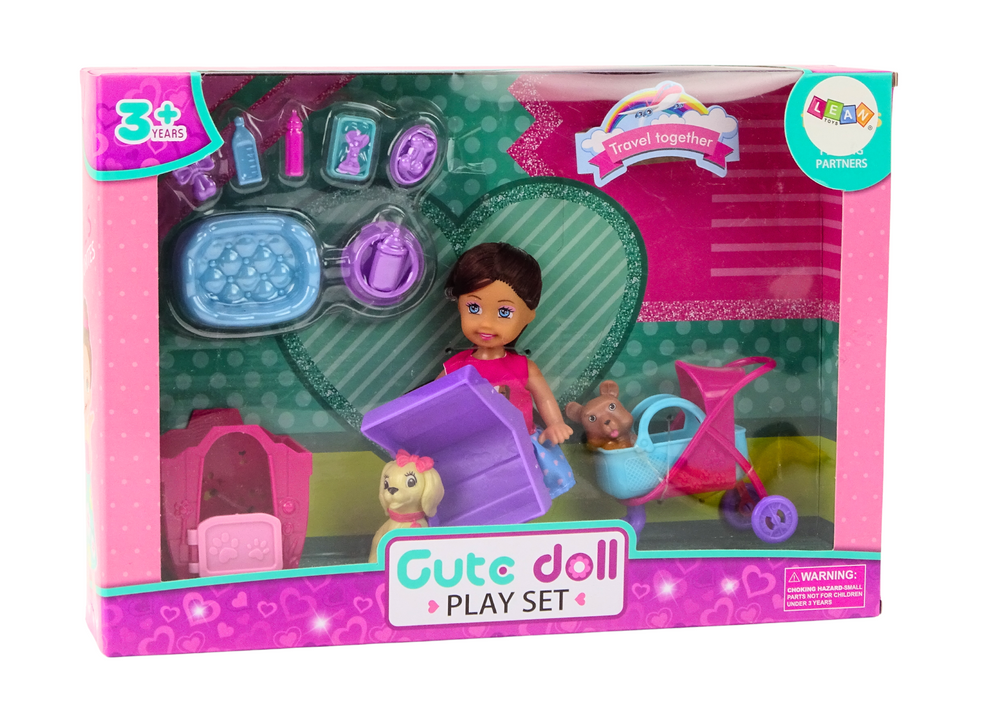 Boneca com cães canil acessórios 16 peças