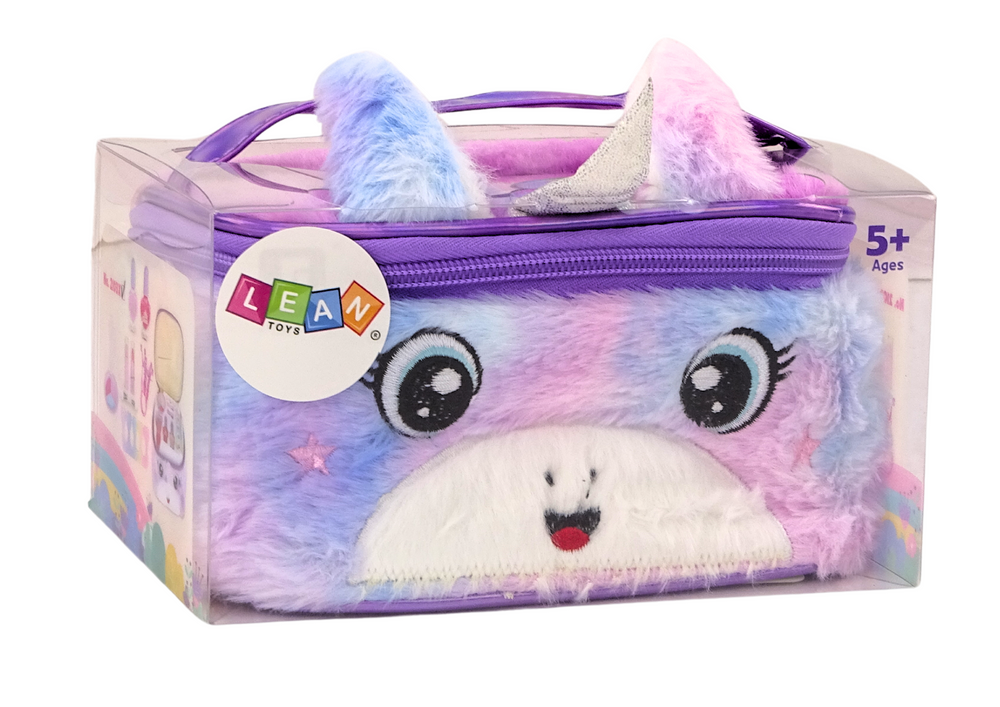 Conjunto beleza bolsa peluche unicórnio vernizes e sombras