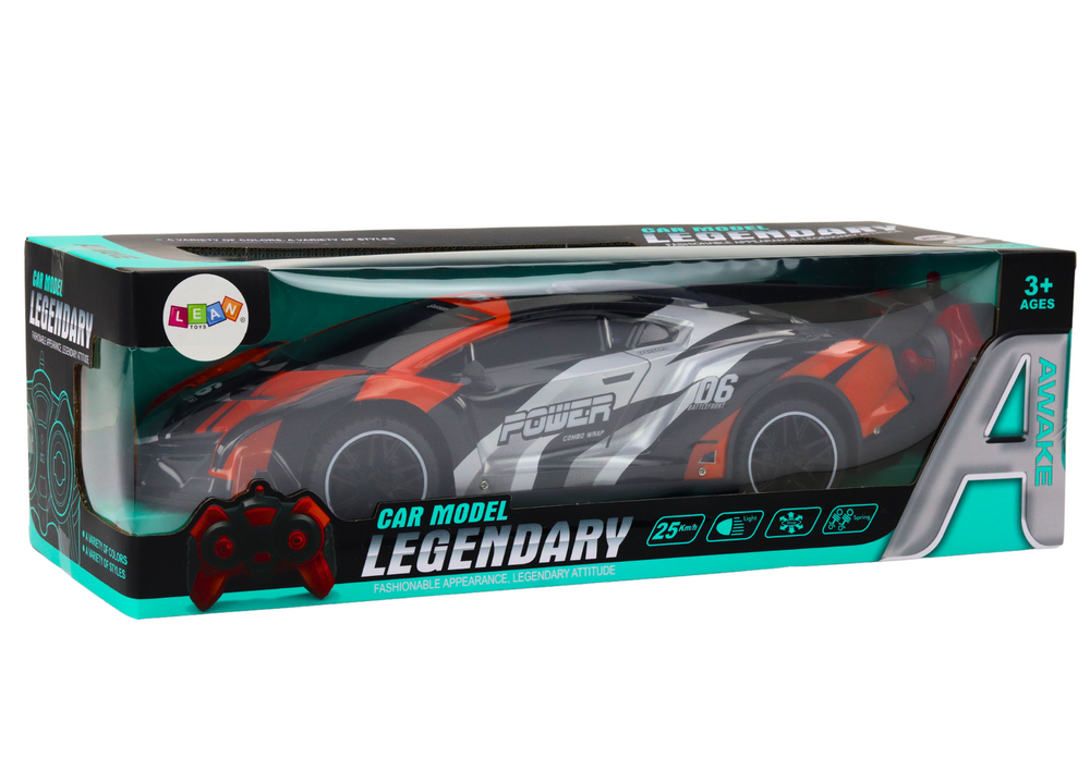 Carro desportivo RC 1:10 laranja velocidade até 25 km/h