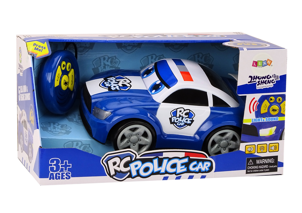 Carro polícia cartoon RC com luzes e sons
