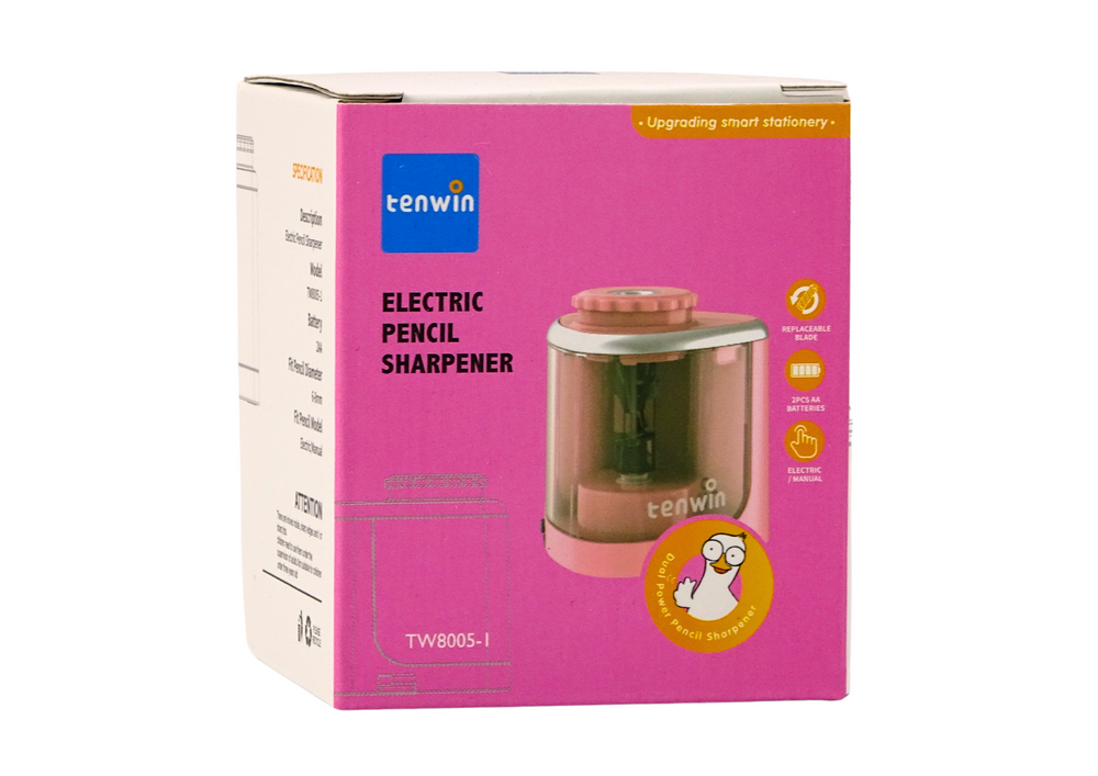Afiador elétrico rosa para lápis 6-8 mm