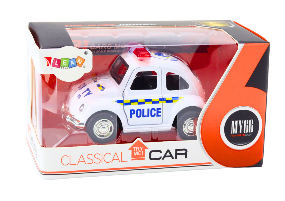 Carro polícia clássico 1:38 luzes sons branco