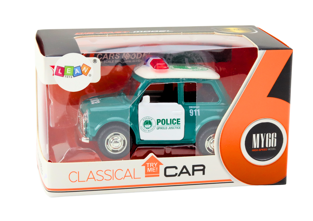 Carro polícia clássico 1:38 luzes sons verde