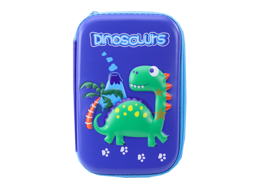 Estojo escolar dinossauro azul acessórios