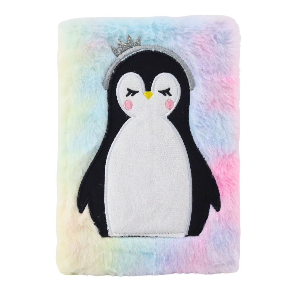 Caderno peluche pautado A5 pinguim colorido