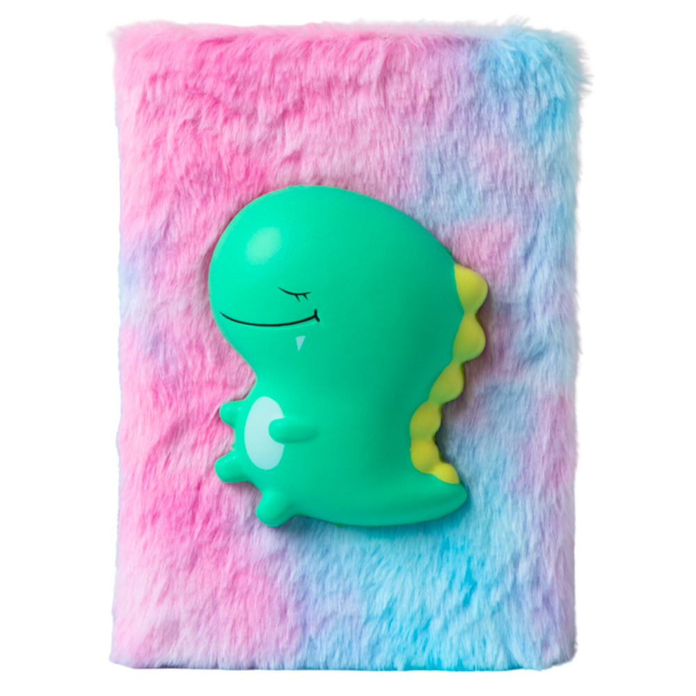 Caderno pautado dinossauro verde 3D colorido