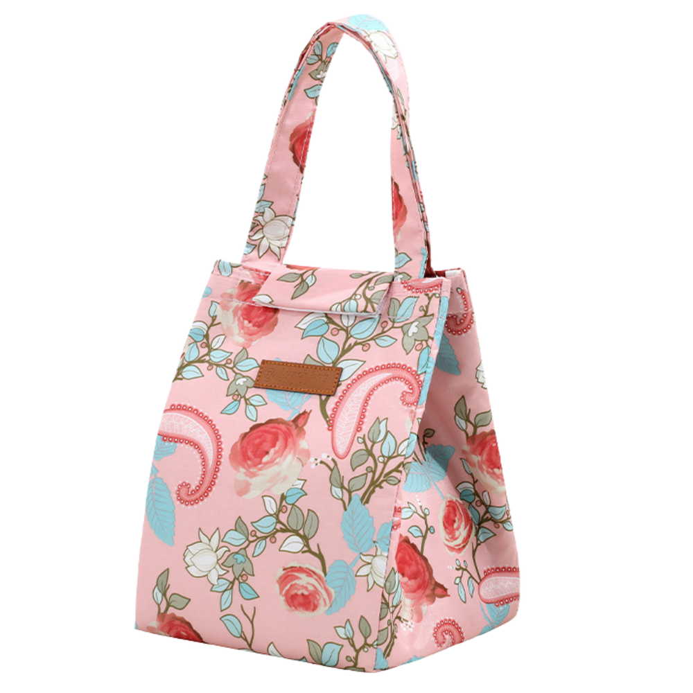 Saco térmico para almoço flores rosa 25 cm