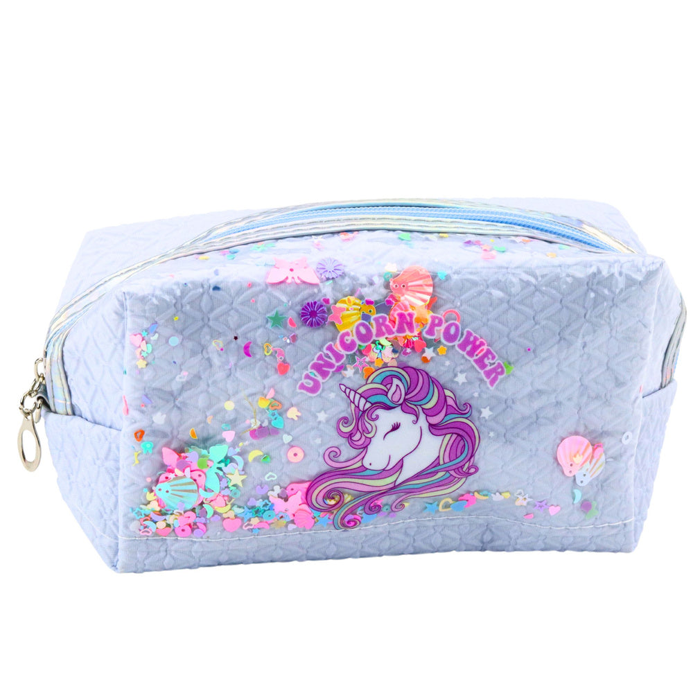 Estojo Escolar com Faixa Unicórnio Confetti Azul 20cm