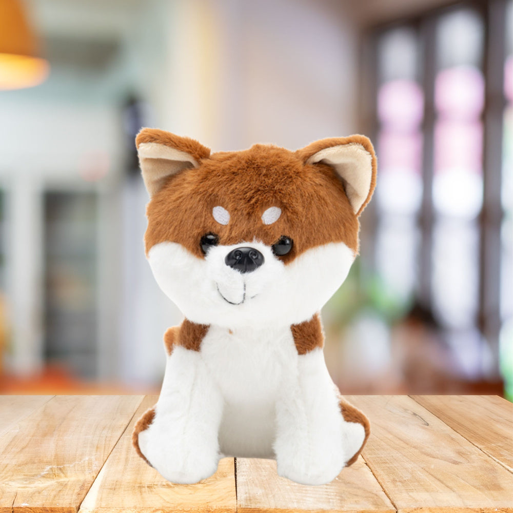 Peluche Cão Shiba Inu Branco Castanho 20cm