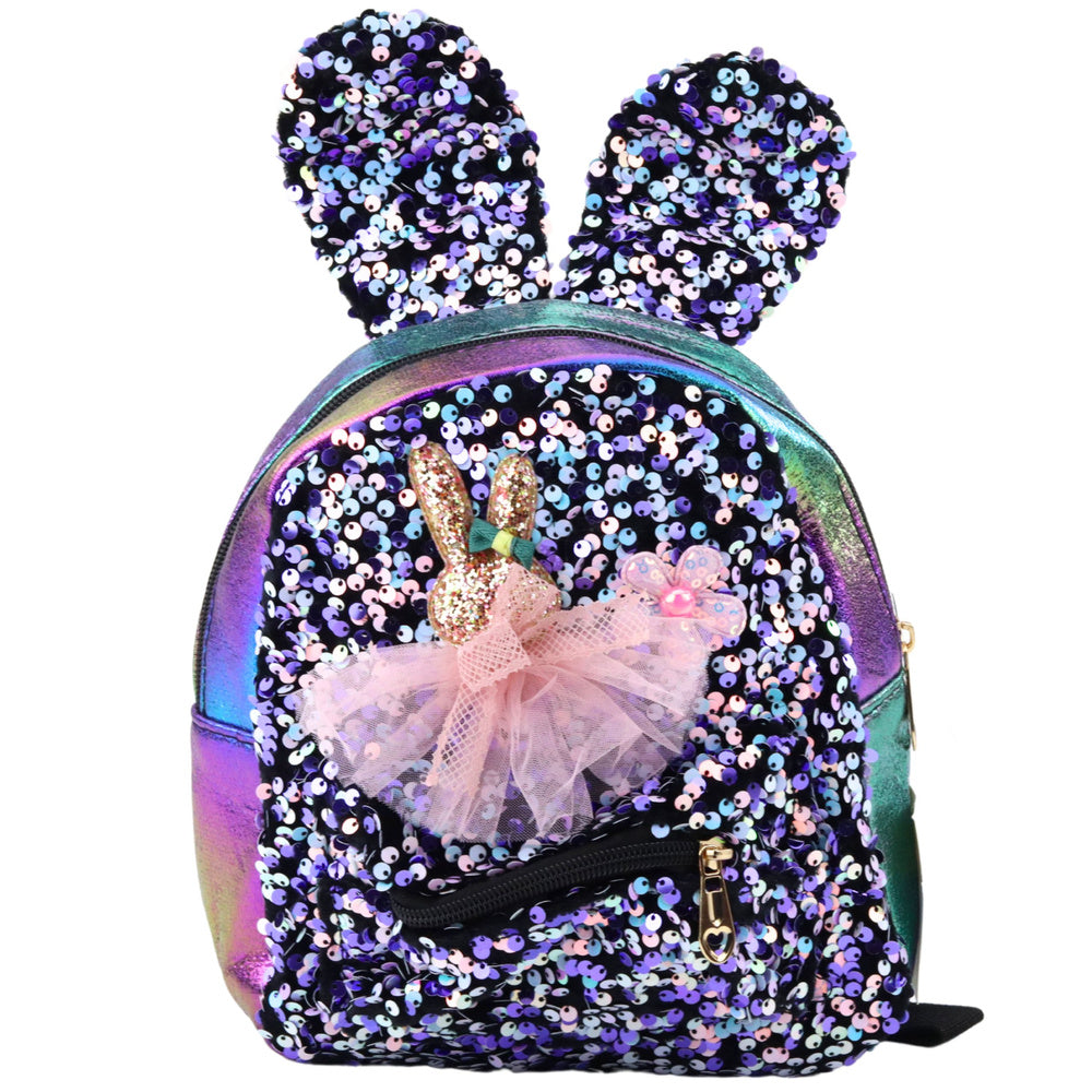 Mochila Infantil Orelhas de Coelho com Lantejoulas Multicolor Escuro 22cm 4,4L