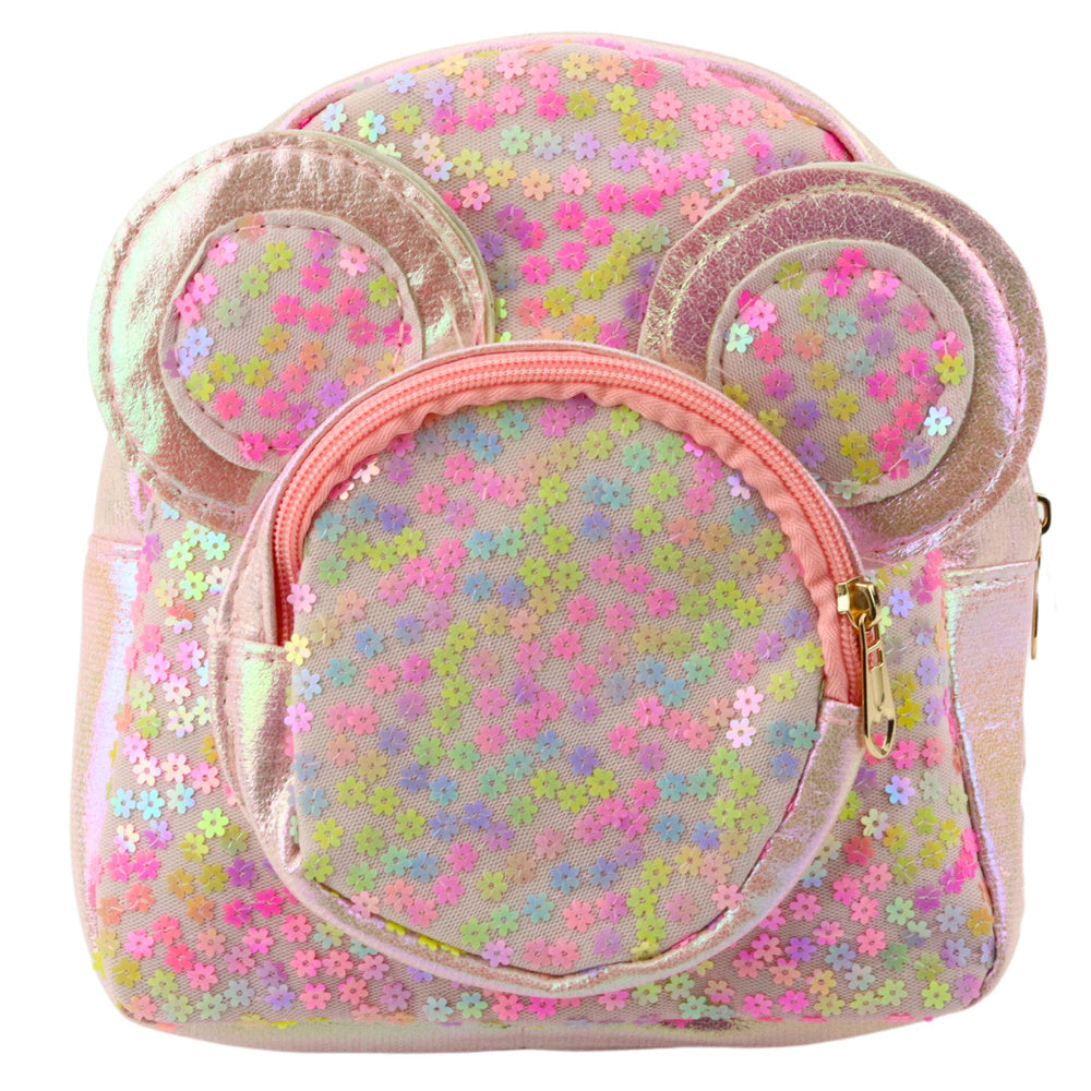 Mochila Infantil Orelhas de Rato com Lantejoulas Rosa 22cm 3L
