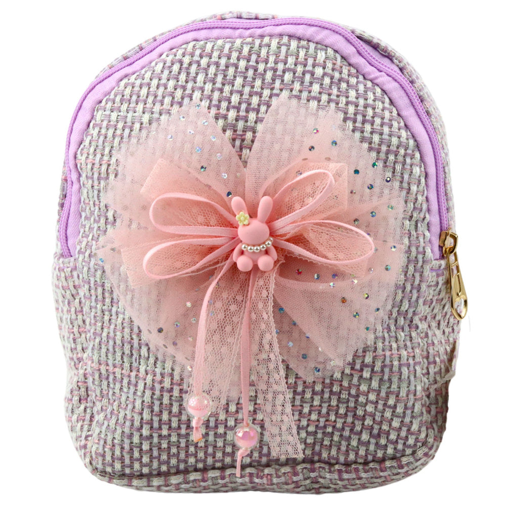 Mochila Infantil Coelha com Laço Entrançado Roxa 21cm 2L
