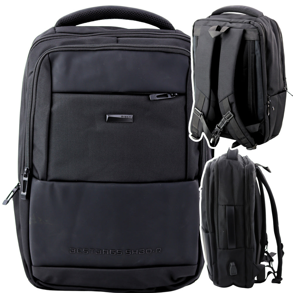 Mochila Business USB com Correia Peitoral Preta 26L 45cm