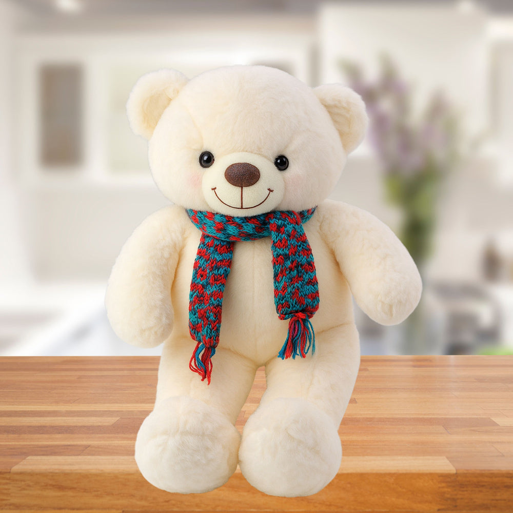 Peluche Urso com Cachecol de Lã Multicolor Branco 55cm