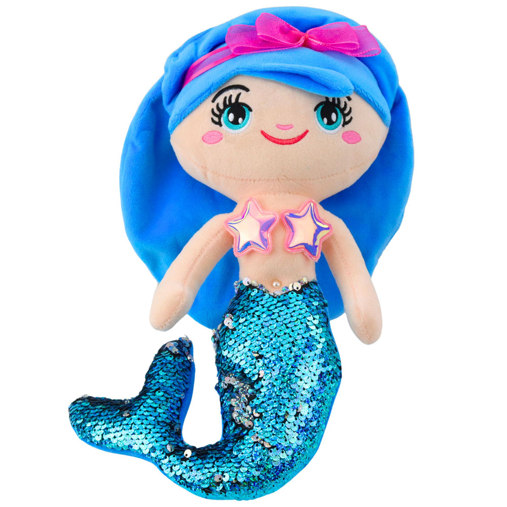 Peluche Sereia Cauda Lantejoulas Azul 30cm