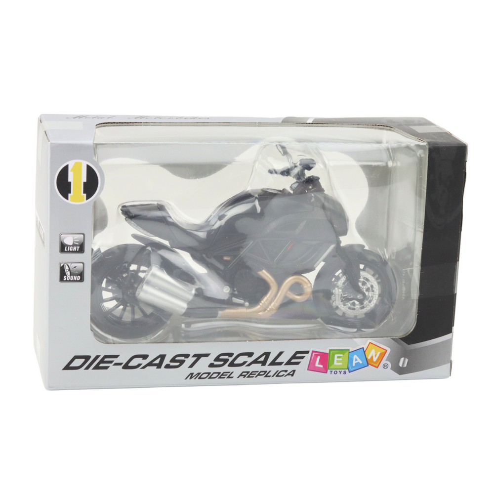 Mota Desportiva Metal Luzes e Sons Preta com Dourado 1:12