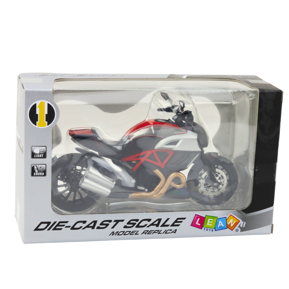 Mota Desportiva Metal Luzes e Sons Vermelha com Dourado 1:12