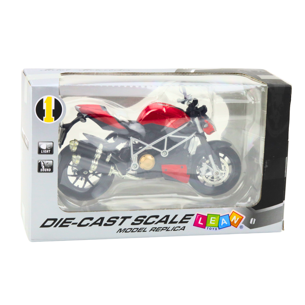 Mota Desportiva Metal Luzes e Sons Vermelha com Prateado 1:12