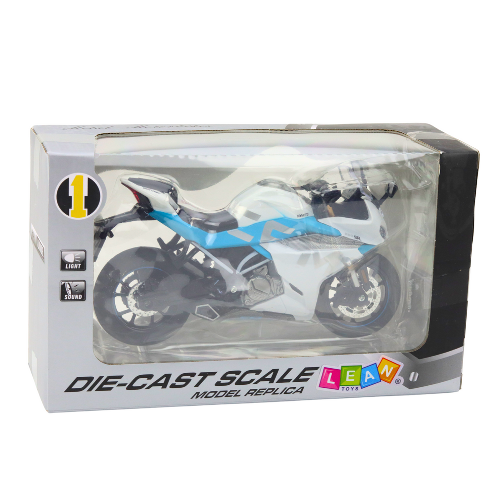 Mota Desportiva Metal Luzes e Sons Branca Azul 1:12