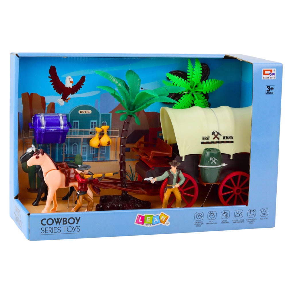 Cowboy Faroeste com Carroça Cavalos e Palmeiras
